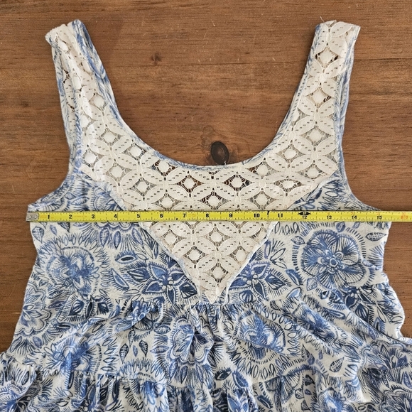 Free People Linen Cotton Blend Floral Lace Tank Blue White Size XS - Picture 5 of 7